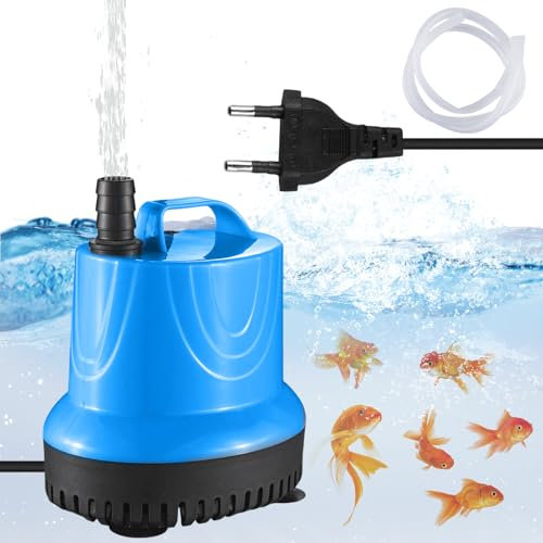 Mini pompe à eau, 25 W 1500 l/h, ultra silencieuse, avec tuyau de 1,5 m, petite pompe submersible, petite pompe de fontaine, pompe de fontaine pour aquarium, bassin, fontaine, hydroponique (bleu)