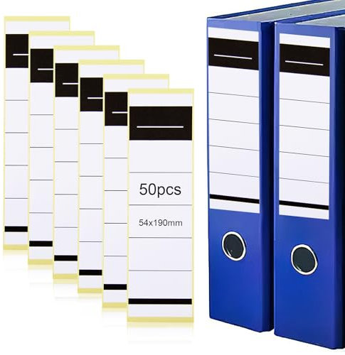 Pack of 50 Self-Adhesive Folder Spines, 54 x 190 mm Folder Labels Self-Adhesive Narrow, Spine Labels for 8 cm Folder, Lever Arch Folder, Folder Spine Stickers for Office and School, White