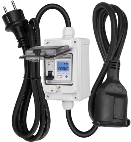 CHENGPI Compteur électrique Numérique Mobile avec Interrupteur de Fuite et Enfichable Européen pour Camping - Cars,Véhicules électriques,Campings ou Les Cmpteurs à LED Industriels