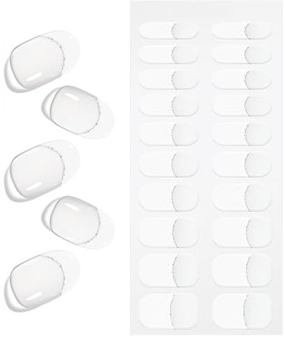 White French Tip Transparent Gel Nail Strips, KALEFUL Semi Cured Gel Nail Stickers Nail Art Decoration Design Supplies
