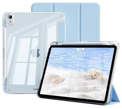 JKSML Hülle für iPad Air 11 Zoll (M4/M3/M2)/iPad Air 5./4. Gen 10.9 Zoll | Für iPad Air 11 (2026/2025/2024) & 10,9 (2022/2020), Transparente Rückseite mit Stifthalter, Auto-Schlaf/Weck, Blau