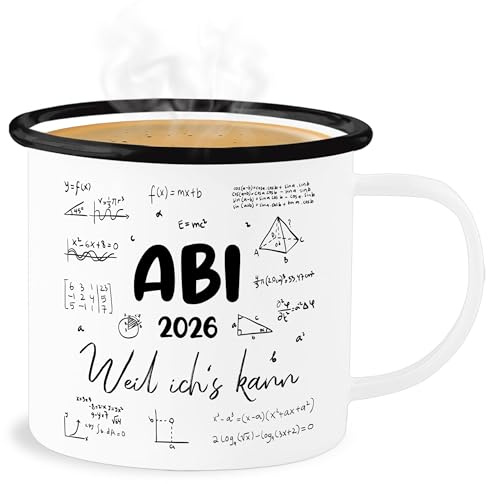 Emaille Becher Blechbecher - Tassen - Abi 2026 weil ichs kann I Abschluss Geschenk Schule Geschenke Abitur Geschenke Abi Geschenk Ideen Abiturgeschenk lustig I Schulabschluss - 300 ml - Weiß