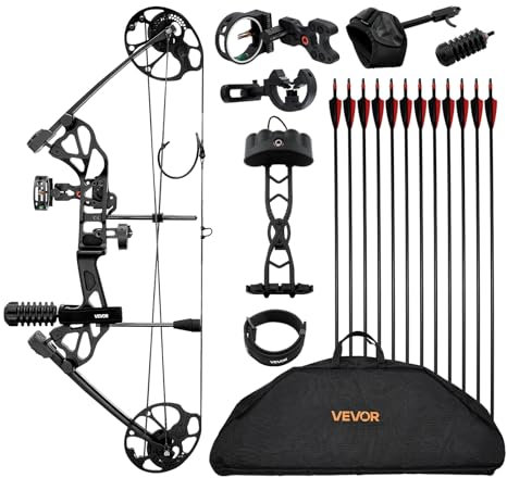 VEVOR Compoundbogen Bogenschießen, einstellbare 482,6-762 mm Auszugslänge Compoundbogen-Paket für Anfänger, 8,62-31,75 kg Zuggewicht, Rechtshänder-Kit mit Jagdausrüstung, 320 fps, Schwarz