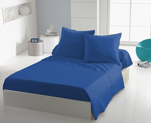 Blue Flat Sheet 240 x 300 cm – Microfibre 82 g/m² Soft and Light – Easy Care, Extra Ironing – Ideal for Double Bed