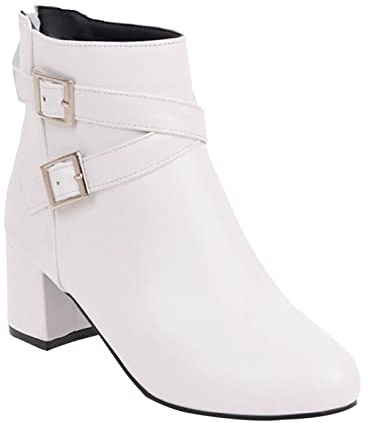 Stivaletti da donna con tacco a stiletto corto | Eleganti stivaletti alla caviglia con cinturino a fibbia | Cerniera laterale, tacco a blocco antiscivolo, stivaletti a gambo corto per donne | classici