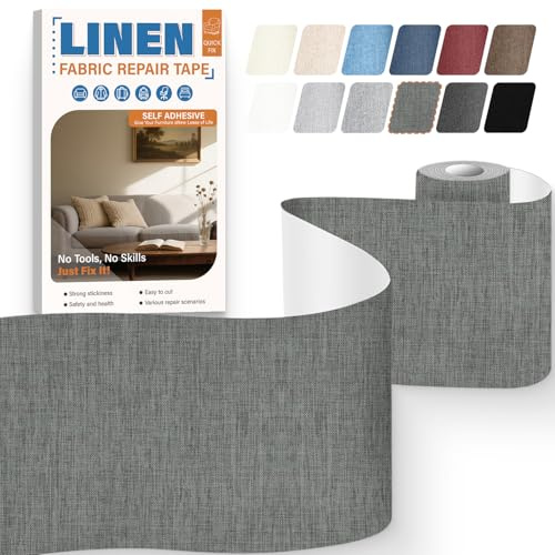 Flicken Selbstklebend Stoff 10 x 200 cm, Leinenstoff Patches Dunkelgrau | Stoff Reparaturset Flicken Aufkleber Patch für Autositz Reparatur, Zelt, Markisen, Sofa