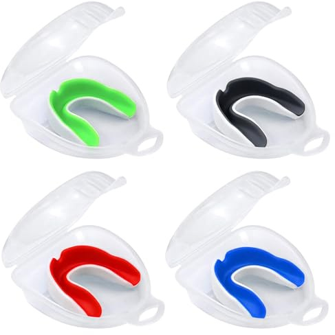 HTTDSLF 4 Stück Mundschutz Boxen Zahnspange mit Tragbar Hygienebox, Sport Zahnschutz Boxen, Sport Mundschutz für Erwachsene, für Kontaktsport Rugby Kampfsport Judo Karate Rugby MMA Hockey Fußbal