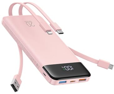 Charmast Powerbank, 22,5 W integriertes 4 Kabel, schnelles Aufladen, tragbares Ladegerät, 20000 mAh Akkupack mit 6 Ausgängen, 4 Eingängen, USB-C Powerbank für iPhone 16/15/14 Serie, AirPods