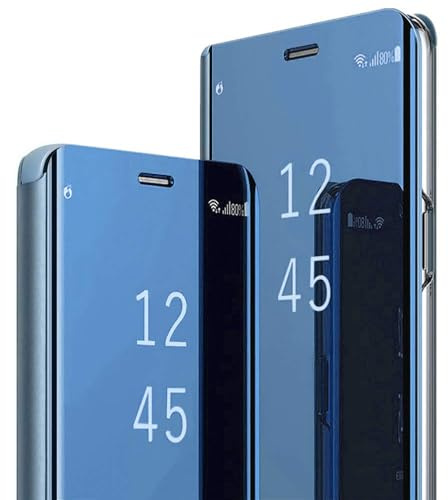 für Samsung A52 Hülle Clear View Spiegel Handyhülle für Samsung Galaxy A52 Flip Case Handytasche Schutzhülle Leder Klappbar Hard PC Stoßfest Cover Ständer Klapphülle A52 5G Hüllen (Blau)