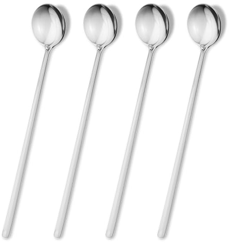 Quilax 4 cucchiai per latte macchiato, 17 cm, in acciaio inox, lunghi cucchiai da dessert, per caffè, tè, frappè, cocktail, dessert