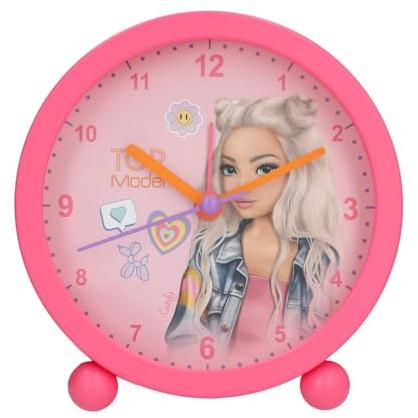 Depesche 14147 TOPModel - Wecker in Pink für Kinder, mit Model-Motiv, lautlose Uhr mit Licht-Funktion