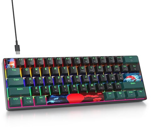 Mosptnspg Mini 60% kabelgebundene Gaming-Tastatur, mechanisch für Mac/Win, Waves B