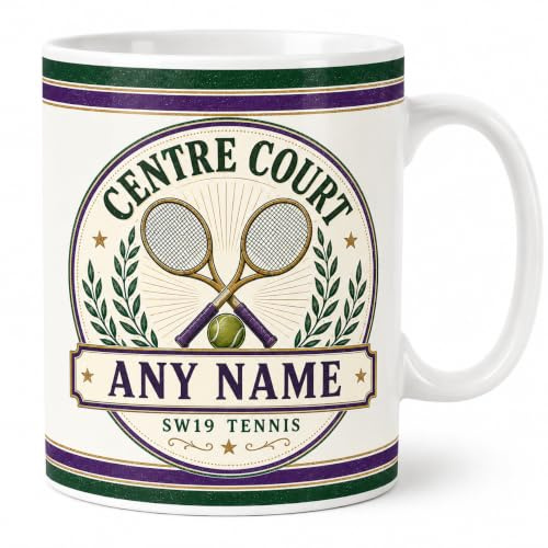 Personalised Tennis Mug 11oz White Mug Centre Court Inspired Ceramic Coffee Cup