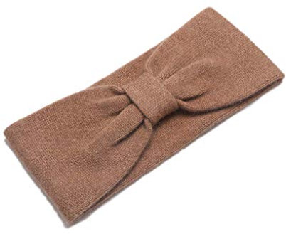 Prettystern Femme 100% Cachemire Laine Nœud Cashmere Bandeau Avec Cache-oreilles Chauffe Oreilles Chaude Brun