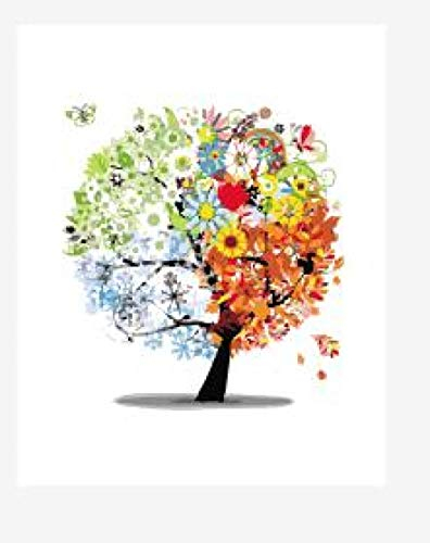 QHDXL Malen nach Zahlen Erwachsene Glücklicher Vier-Jahreszeiten-Baum DIY Ölgemälde Kinder Anfänger auf Leinwand Geschenk Bastelset Weihnachten Dekorationen 40x 50 cm,(ohne Rahmen)