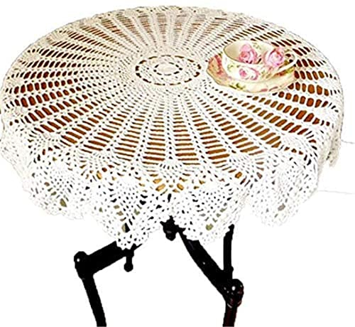 AMIPOS Runde Tischdecken aus Baumwolle Spitze Handgehäkelte Tischdecken Tischdecken Tischdecken für Home Hochzeit Party Dekoration Weiß 90cm