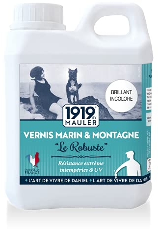 1919 BY MAULER - Vernis Marin « Le Robuste » - Brillant Incolore - Bois Extérieur ou Intérieur - Résistance extrême intempéries & UV - 1 L