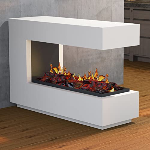 muenkel design loft.line 1400 - C-02 Raumteiler [Design Opti-myst Elektrokamin mit Festwasseranschluss]: Betonoptik - Mit Heizung - Dekoholz mit Stehrost (gerade) - ohne Scheibe