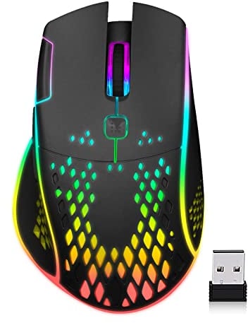 VEGCOO Wireless Gaming Mouse, C30 Silent Click Wireless Rechargeable Gaming Mouse with Double-Click Key and Colorful LED Lights, 3 Level Adjustable DPI, 400mah Lithium Battery for Gaming and Working
