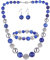 Bulinlin Perlen Damen Schmuck Set Silber Choker Halskette Ohrringe Creolen Statement Modeschmuck Weihnachtsgenchenke für Frauen(Sapphire)