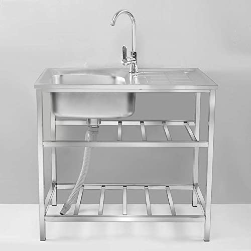 Fregadero Industrial Acero Inoxidable Comercial De Un Solo Tazón Fregadero De Cocina Independiente Lavabo De Mano,para Cocina, Restaurante, Bar, Jardín (Color : Single cold, Size : 2-tier 75 * 40cm)