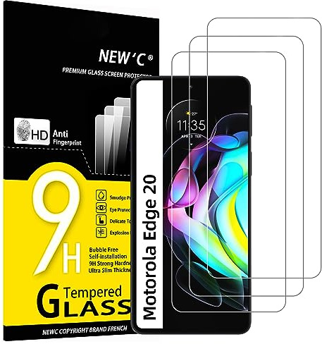 NEW'C 3 Piezas, Protector Pantalla para Motorola Edge 20, Cristal templado, Sin Burbujas, Dureza 9H, 0.33 mm Ultra Transparente, Ultra Resistente