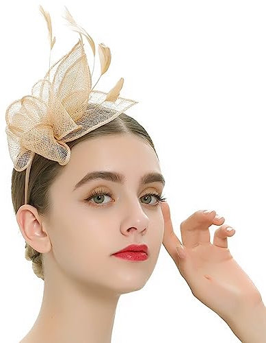 FRCOLOR Fascinators Hat Cocktail Party Hat Flower Mesh Feather Headband Tea Party Hat for Women Golden