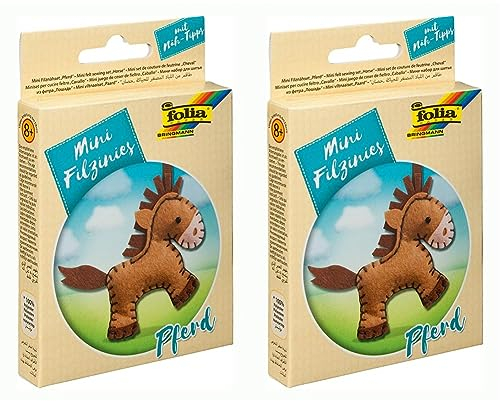 folia 52905 - Filz Nähset für Kinder-Mini Filzinie, Anhänger Pferd, 11 teilig - Filznähset zur Herstellung eines selbstgenähten Anhängers (Packung mit 2)