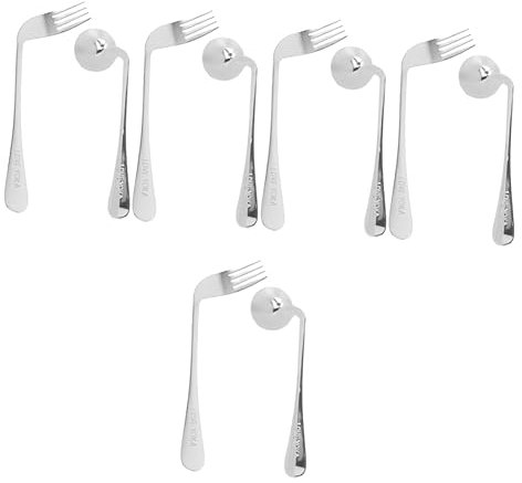 NIYANGLE 5 Juegos Anciano Codo Tenedor Utensilios Flexibles Cena Cuchara Adaptable Personas Con Discapacidad Cubiertos Trajes Utensilios De Acero Inoxidable Utensilios Para Servir De Acero