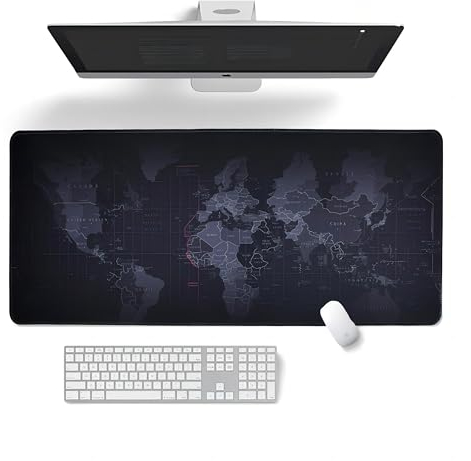 Gaming Mauspad Schreibtisch Matte-800×300×3 MM-Großes Rutschfester Computer Mauspad/Tastatur Matte, Erweitertes Tischunterlage Schreibtisch Pad für PC/Gamer/Laptop/Büro/Zuhause (Weltkarte Schwarz)