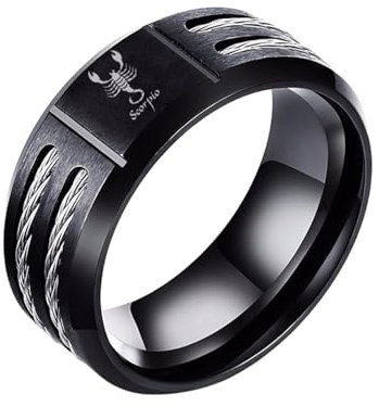 CECE&COLE 12 Horoskop-Ring Für Männer – Eheringe,Schwarz,Gedreht,Widder,Löwe,Sternbild,Ehering,Für Damen,Herren,Teenager,Mädchen,Schmuck,Geschenk,Skorpion,7.12