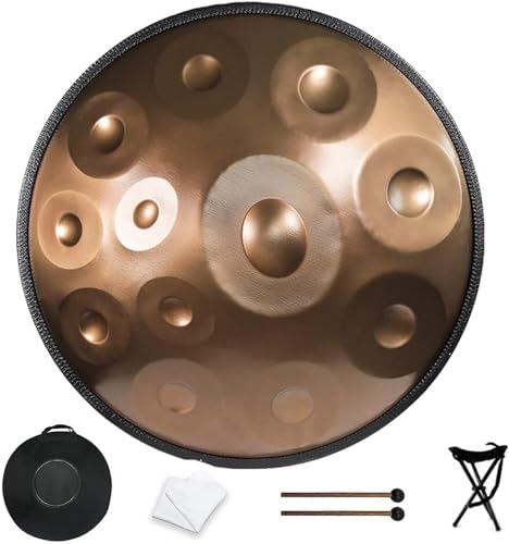 Handpan Drum - Professional performance hand drum in D minor, 440 Hz/432 Hz handpan drum with 9/10/12 notes, with soft handpan bag steel percussion instrument (Color : 10 notes, Size : 440 Hz)