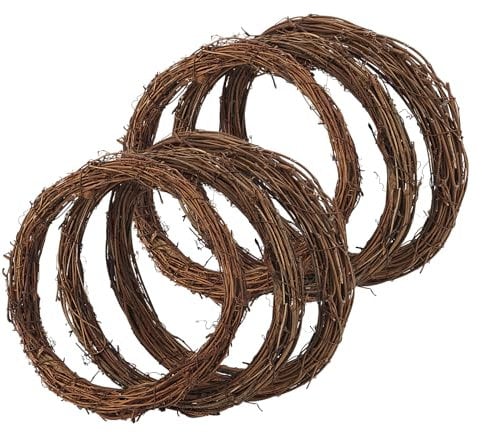 JIAYUET 6 PCS 25cm Natural Grapevine Rattan Wreaths, 10 Inch Vine Branch Wreath, DIY Crafts Hanging Rattan Wreaths for Door Window Decorations, Wedding Party