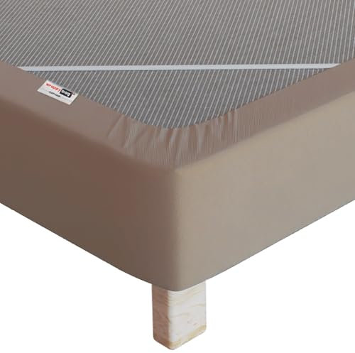 Wrappybag Cache-Sommier 140 x 200 en Coton avec Élastiques – Rénovez et Modernisez Votre Ancien Sommier – Couleur Taupe - 6 Tailles Disponibles