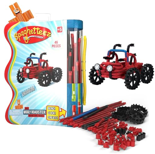 spaghetteez Anti-Stress-Spielzeug für Kinder ab 5 Jahren, pädagogisches Montessori-Bastelset für Jungen und Mädchen, Flexible Baustöcke zum Basteln - Wiggly Roadster Set