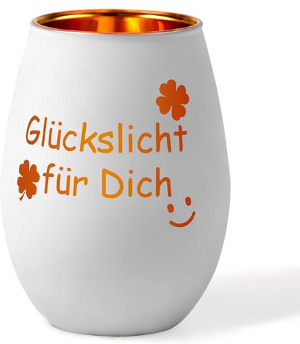Geschenke für Frauen, Glückslicht Teelichthalter Geschenkidee, Windlicht aus Glas mit Gravur für Geburtstag Frauen, Hochzeit, Dankeschön Geschenke, Matura Geschenk, Glücksbringer Abitur
