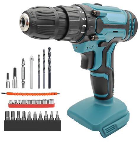 Akkuschrauber 21V, Bohrschrauber Kompatibel mit Makita 18V Akkus, 45Nm Akku Bohrmaschine, 2 Gang, 25+3 Drehmomentstufen, 10mm Bohrfutter, LED Licht, 26tlg Zubehöre Set für Haus und Garten DIY Projekt