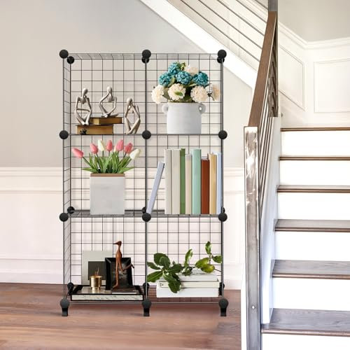 6 Cube Wire Storage Shelves, Multifunctional DIY bookcases and Shelving Units, Metal Wire Mesh Shelves, Interlocking Storage Rack for Office/Livingroom/kitchen/Bathroom, Each Cube 30 x 30 x 30 cm