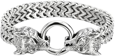 Enwye Männer Wikinger Wolfskopf Armband Edelstahl Königskette Nordischer nordischer Schmuck Biker Amulett Odin Wolf Armbänder​