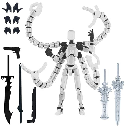 Generisch T13 Actionfigur, 3D-Gedrucktes Spielzeug mit Mehreren Austauschbaren Händen, Waffen und Zubehör zum Individuellen Ausstellen Schreibtischdekoration 01-Weiß One Size