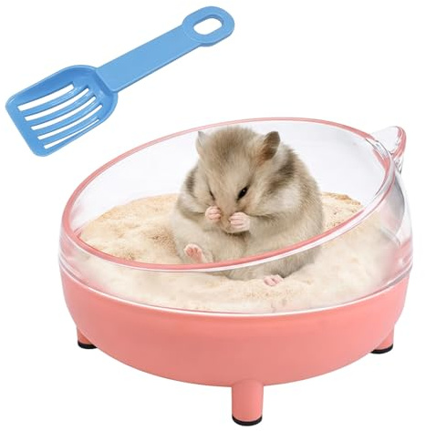 Radiella Rosa Hamster Sandbad Set, 16.5 cm bañera para hámster con Pala, Accesorios para hámster enana para arenero, diseño trípode con Bordes Redondeados, contenedor de Arena de plástico (Rosa)