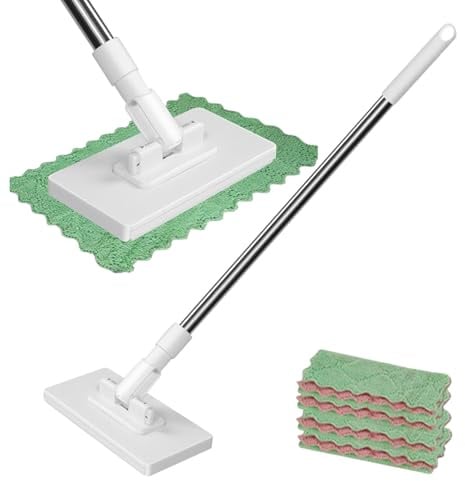 Wischmopp Mit Druck Klemm System - Einweg Staubmopp Mit 4 Wiederverwendbaren, Ohne Händewaschen EIN Knopfs Zum Wechseln Automatisches Klemmtuch Bodenwischer Für Küchen Und Badezimmer