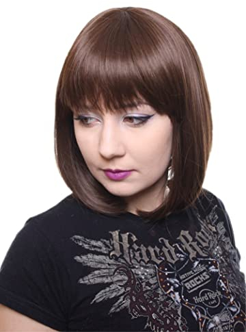 Prettyland Damen Frauen Braun Bob Mittellange 35cm Kurze Natürlich Matte Glatte Statikfreie Perücke brown Short Wig C1467