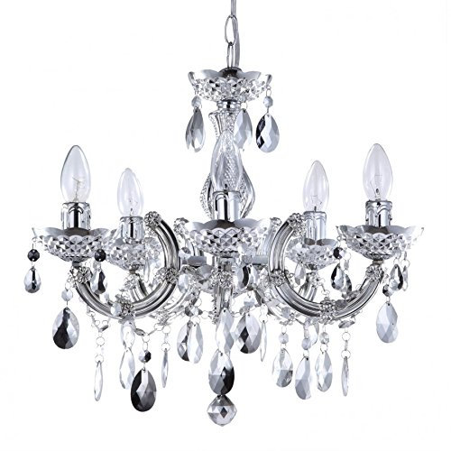 LITECRAFT Marie Therese Chandelier Ceiling Light Crystal Effect 5 Arm - (Silver, with LED Bulbs)