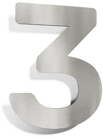 Numero civico moderno 3 - acciaio inox - resistente alle intemperie - compreso il materiale di montaggio - N.03.E