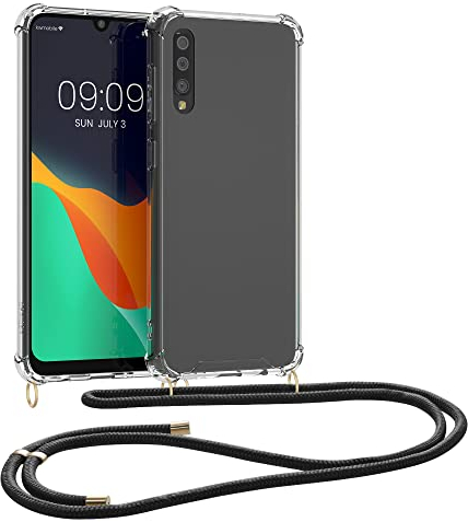 kwmobile Necklace Case kompatibel mit Samsung Galaxy A50 Hülle - Silikon Cover mit Handykette - Band Handyhülle Transparent Schwarz