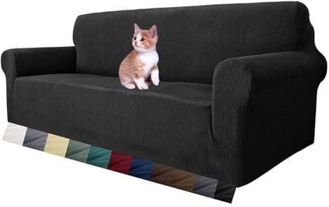 MAXIJIN Super Stretch Sofabezug 3-Sitzer Universal 1 Stück Wohnzimmer Jacquard Spandex Möbelschutz für Hunde Haustiere (3-Sitzer, Schwarz)