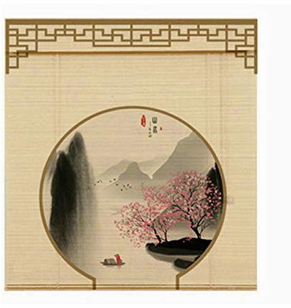 GDMING Bambus Blind Chinesischer Stil Gedruckt Fenster Rollo Zum Büro Tee Raum Hotel Aufzug Rom Schatten Mit Seitlichem Zug, Anpassbar (Color : A, Size : 130x250cm)