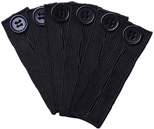 Elastic Button Extenders for Men and Women, Waist Extenders Adjustable for Pants, Trousers, Dress and Jeans, 6-Pack (Black)