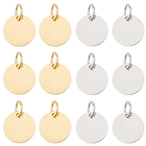 SUPERFINDINGS 100Stk Flache Runde Anhänger Golden & Silver Brass Stamping Blank Tag Charms Für Die Schmuckherstellung 12x0.25mm